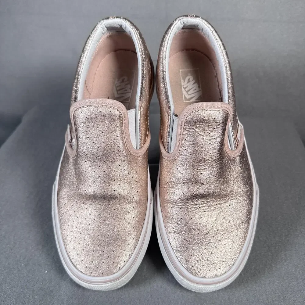 Vans Slip-On Shoes Womens Size 5.0 Metallic‎ Leather Low Top Skate EUR 36.5